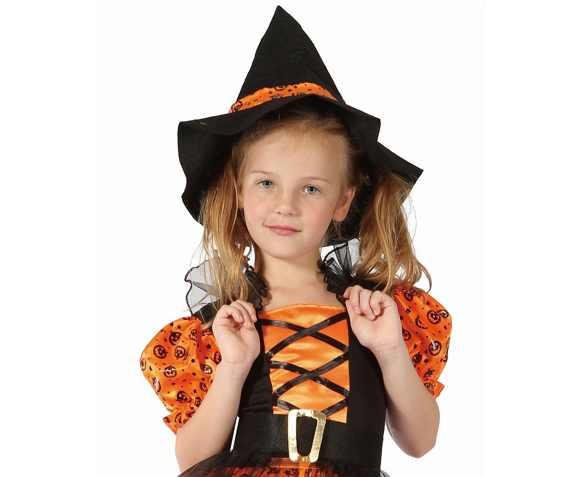 Role play-set for child Orange Witch (dress, hat, belt), size 110/120 cm EOL